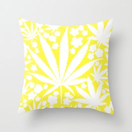 Spring Yellow Retro Modern Cannabis  Throw Pillow