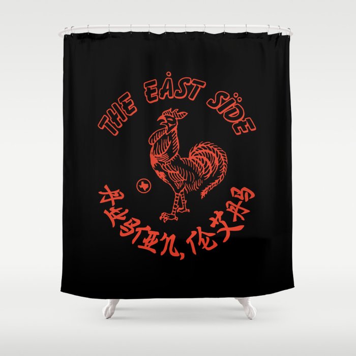 East Side Austin, TX - Sriracha spoof Shower Curtain