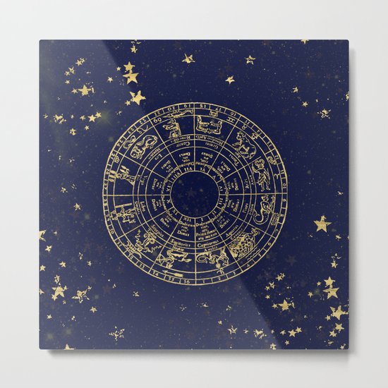 Metallic Gold Vintage Star Map Metal Print