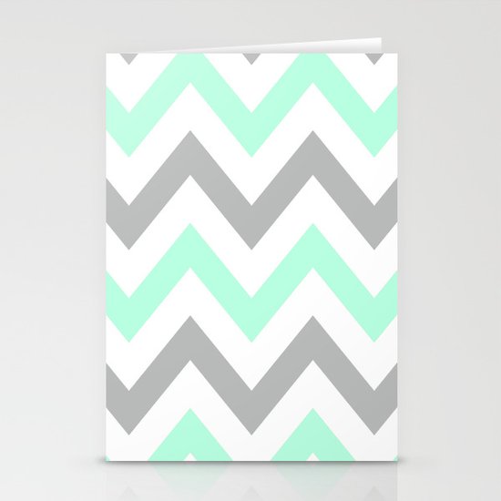 MINT & GRAY CHEVRON Stationery Cards