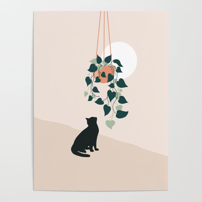 Cat with Plant Poster
