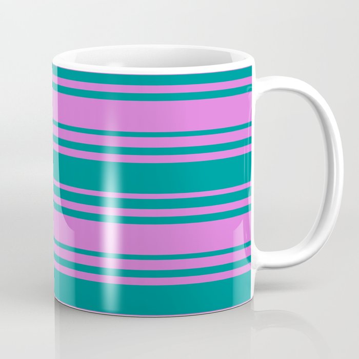Orchid and Dark Cyan Colored Stripes/Lines Pattern Coffee Mug