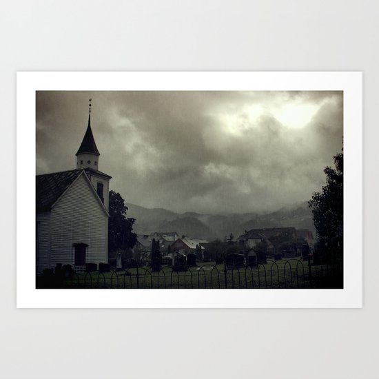 Church in the rain Art Print