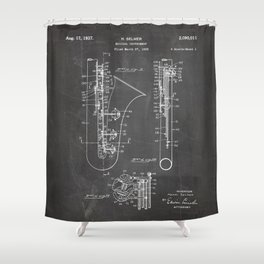 Selmer Saxophone Patent - Saxophone Art - Black Chalkboard Shower Curtain