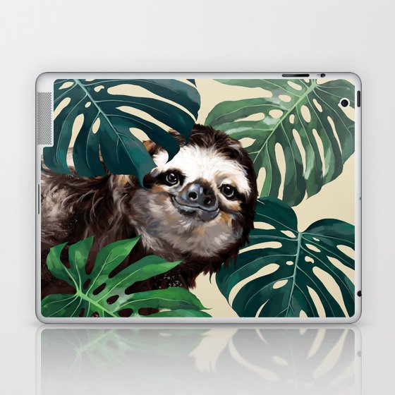 Sneaky Sloth with Monstera Laptop & iPad Skin