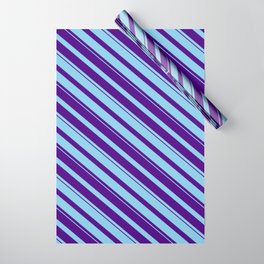 [ Thumbnail: Sky Blue & Indigo Colored Striped Pattern Wrapping Paper ]