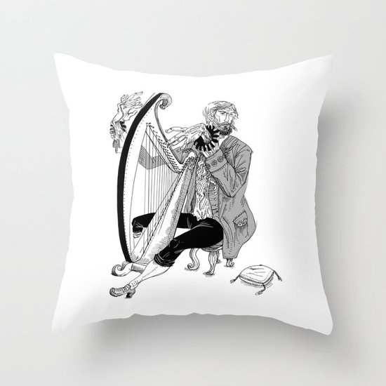 Ye Olde Harp Player Throw Pillow