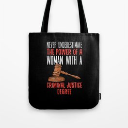 Never Underestimate The Power Of A Woman With A Criminal Justice Tote Bag