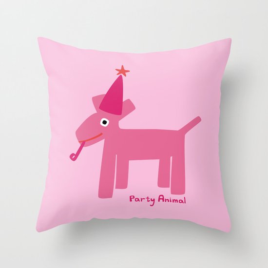 Party Animal-Pink Throw Pillow