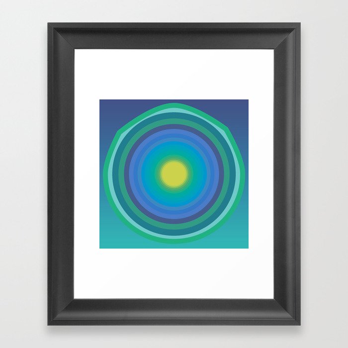 Deep Blue Green Vintage Circles Abstract Geometric Art Framed Art Print
