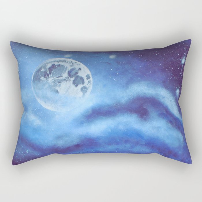 Blue Full Moon and Clouds - Original Abstract Painting Rectangular Pillow