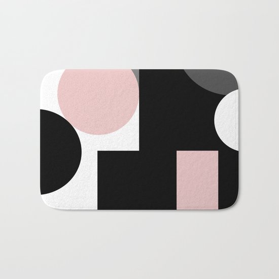 An abstract geometric pattern . Geometric shapes . Black pink white pattern . Bath Mat
