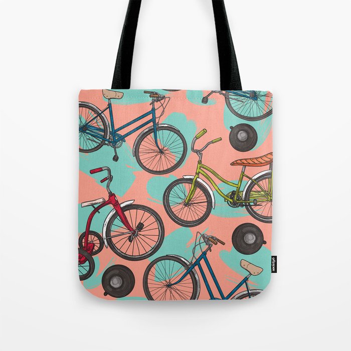 Retro 80s Bicycle Pattern Tote Bag