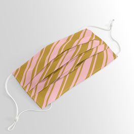 [ Thumbnail: Dark Goldenrod and Light Pink Colored Lines/Stripes Pattern Face Mask ]