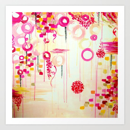 BALLOON LOVE Bubblegum POP! Beautiful Cheerful Bubbles Pretty Pink Abstract Acrylic Painting Sky Art Print