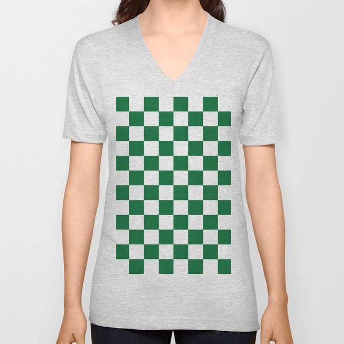 Checkered (Dark Green & White Pattern) V Neck T Shirt