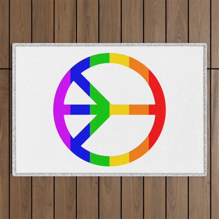 Rainbow Peace Sign Outdoor Rug