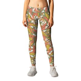 Gloriosa Flora - in Salmon Coral Pink Gold and Sage Leggings