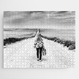 It's a girls world out there; long and winding road inspirational female black and white photograph - photography - photographs Jigsaw Puzzle