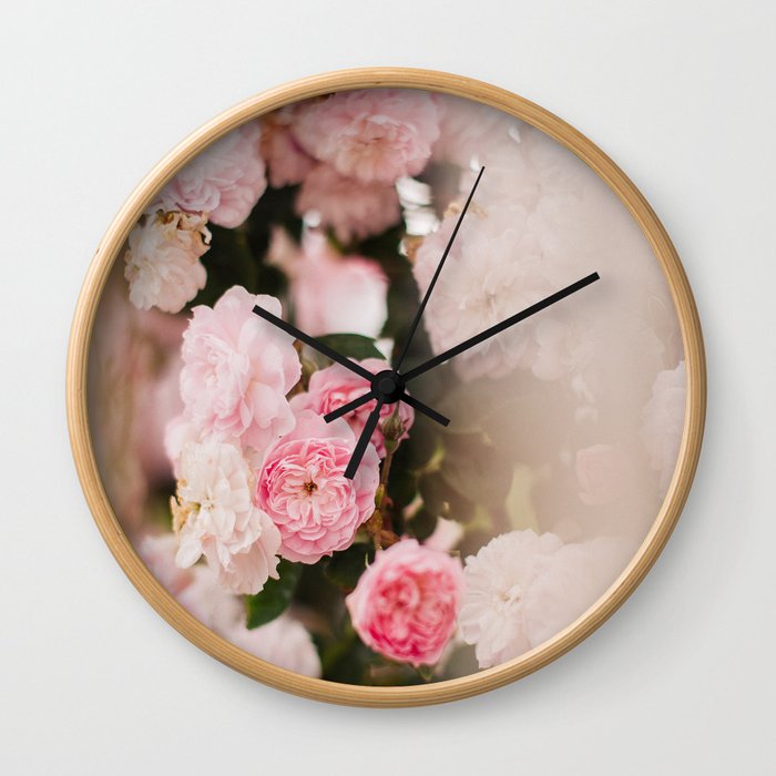 Pink Wild Roses Wall Clock