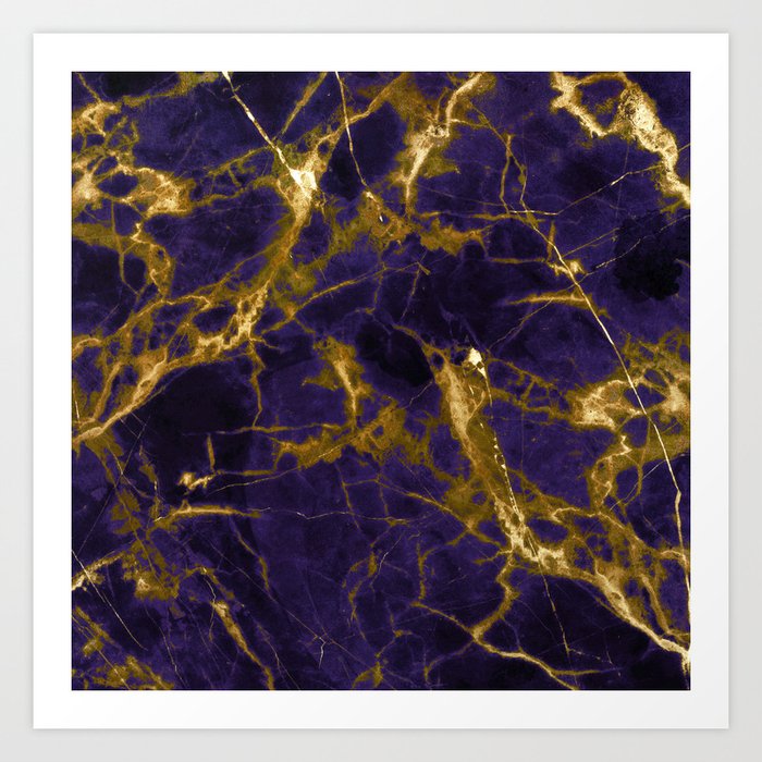 Royal Purple Marble with Gold Nugget Veins Art Print