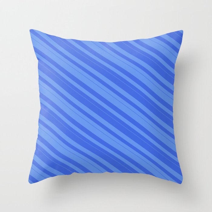 Cornflower Blue & Royal Blue Colored Lined/Striped Pattern Throw Pillow