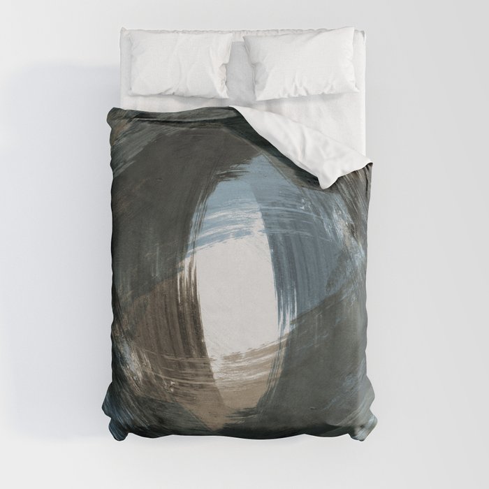Blue and Beige Modern Abstract Brushstroke Painting Vortex Duvet Cover
