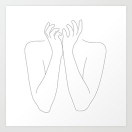 minimal drawing of woman's arms - fright Art Print