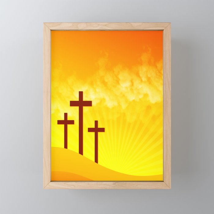 Crucifixion of Jesus Christ Sunset Framed Mini Art Print