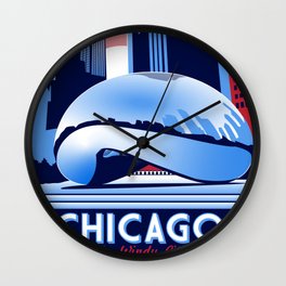 Chicago Illinois Retro Travel poster Wall Clock