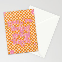 You Are Doing Great Bitch - 70s Orange Checks (xii 2021) Stationery Card