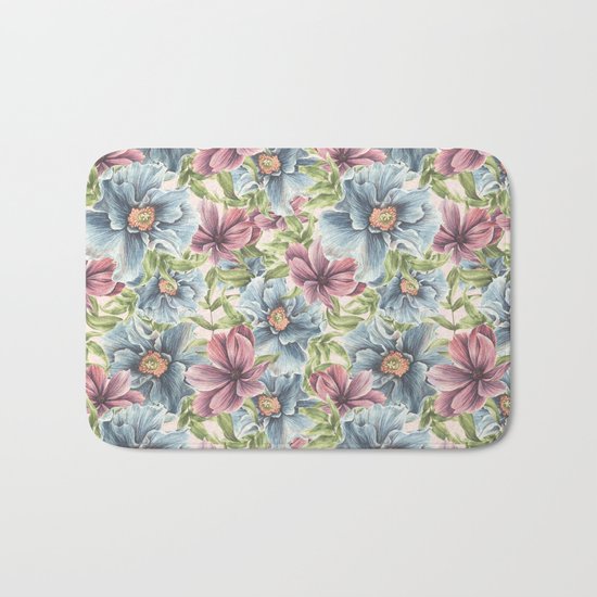 Hibiscus Vintage Pattern Bath Mat