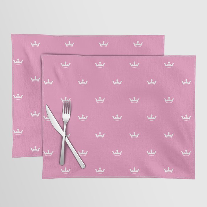 White Crown pattern on Hot Pink background Placemat