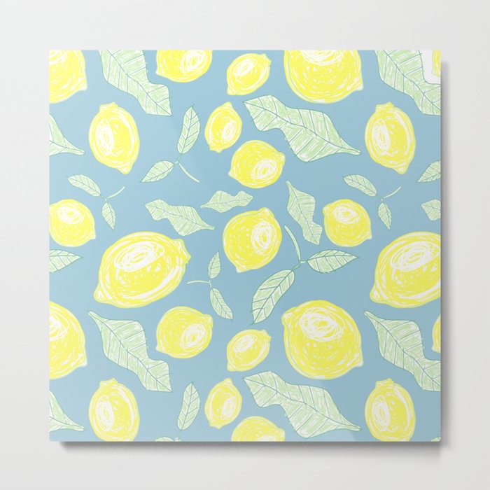 Freshy lemon fruit beautiful pattern on blue backgroung Metal Print