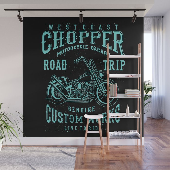 Retro Motorcycle Chopper Typography Wall Mural