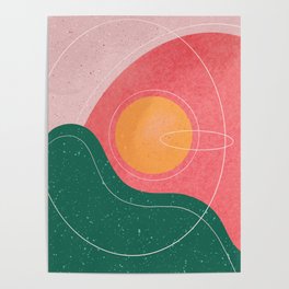 Abstract Pink Sun and Mountains Poster