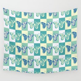 Butterfly Pattern in Turquoise, Blue, and Pale Yellow Wall Tapestry