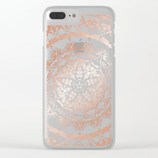 Rose Gold Gray Floral Mandala Clear iPhone Case