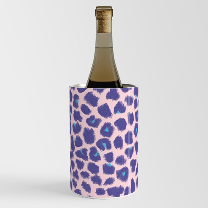 Leopard Spots, Cheetah Print, Lavender, Very Peri, Blush, Brush Strokes Wine Chiller