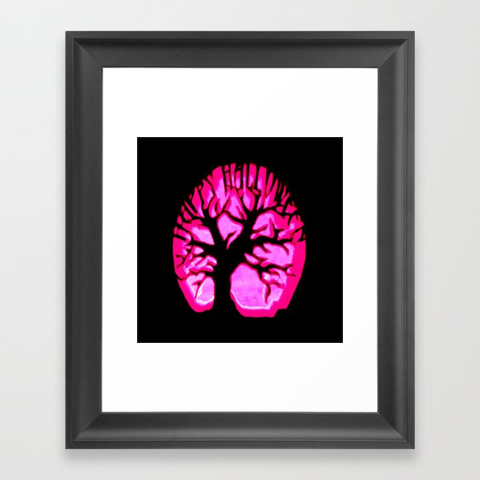 Happy halloweeN Brain Tree Hot Pink Framed Art Print