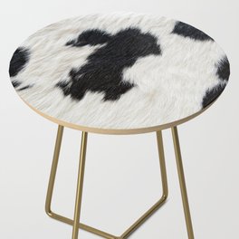 Black and White Cowhide, Cow Skin Print Pattern Modern Cowhide Faux Leather Side Table