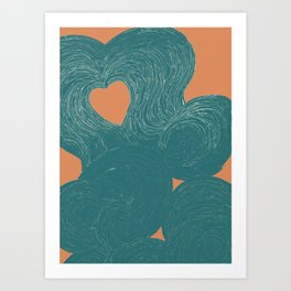 Blue Waves Heart Art Print