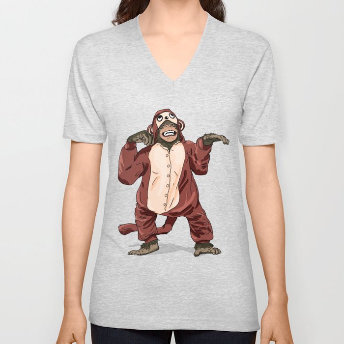 Monkey Onesie V Neck T Shirt