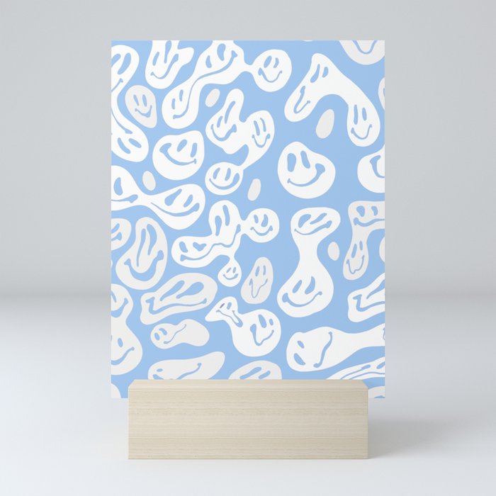 Pastel Blue Dripping Smiley Mini Art Print