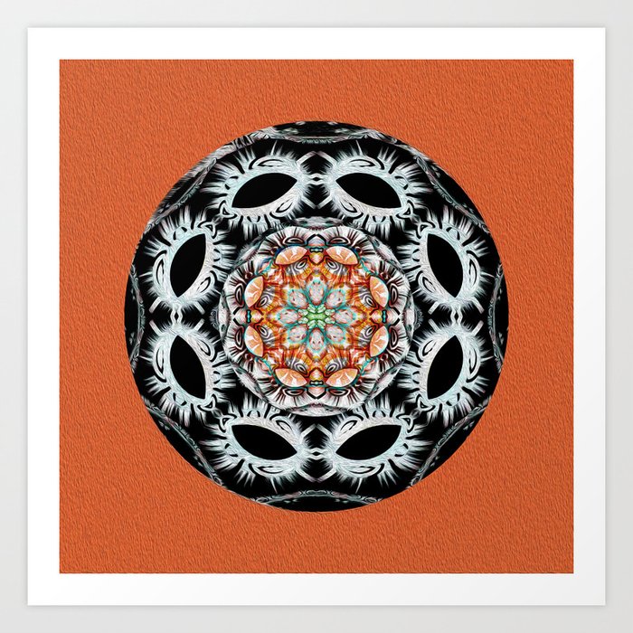 Dawn of Time Dreamtime Aboriginal Oil Mandala in Deep Coral Art Print