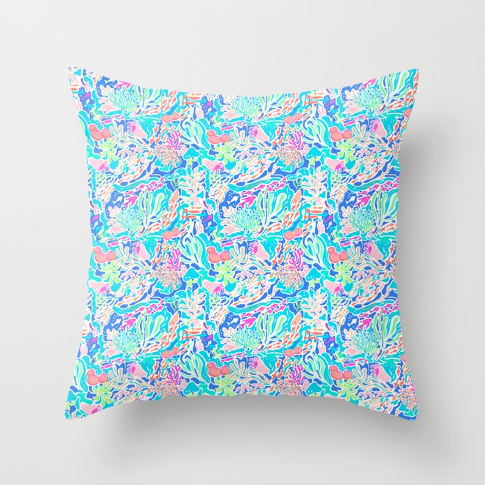 Coral reef blue Throw Pillow