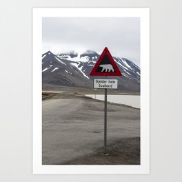 Polar bears traffic sign in Svalbard Art Print