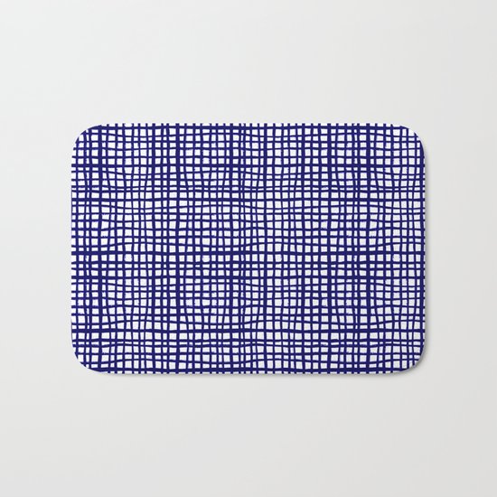 Grid indigo blue bold dramatic modern minimal abstract painting lines gridded pattern print minimal Bath Mat