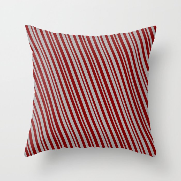 Maroon and Dark Gray Colored Striped Pattern Throw Pillow