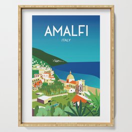 Amalfi Italy vintage travel poster city Serving Tray